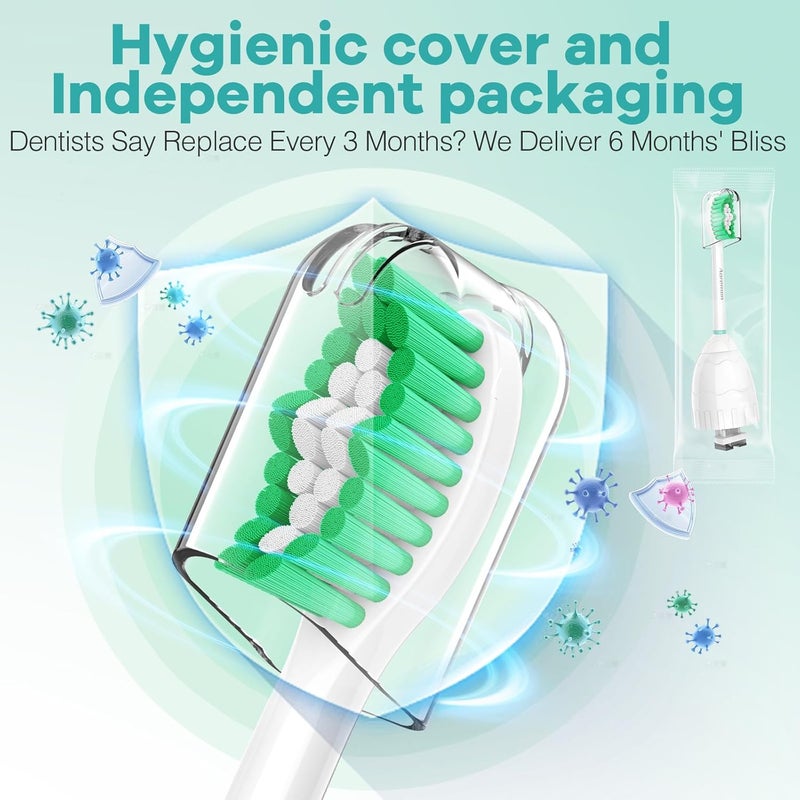 Aoremon Toothbrush Replacement Heads Compatible with Philips Sonicare E-Series Essence Xtreme Elite Advance CleanCare Screw-on Electric Toothbrush Handle Head Come with Hygienic Caps, 3 Count, Green - Image 5
